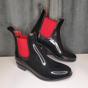 Lauren Ralph Lauren Tally Rain Boots Black Red Lady Bug Size 9 EUC